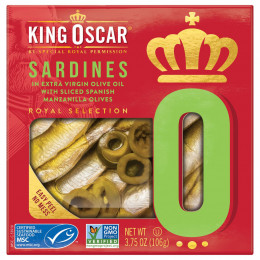 King Oscar, Sardines In Extra Virgin Olive Oil With Sliced Spanish Manzanilla Olives, 3.75 oz ( 106 g)