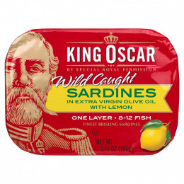 King Oscar, Wild Caught, Sardines In Extra Virgin Olive Oil With Lemon, 3.75 oz (106 g)