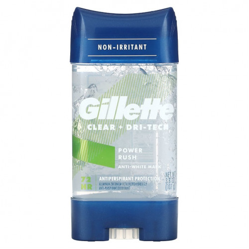 Gillette, Clear + Dri-Tech, дезодорант и антиперспирант, Power Rush, 107 г (3,8 унции)