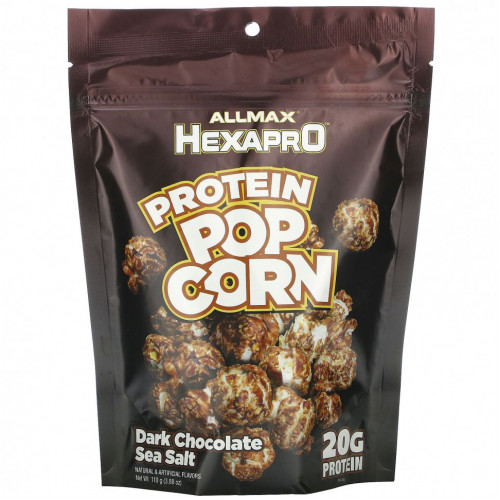 ALLMAX Nutrition, HEXAPRO Protein Popcorn, морская соль из темного шоколада, 110 г (3,88 унции)