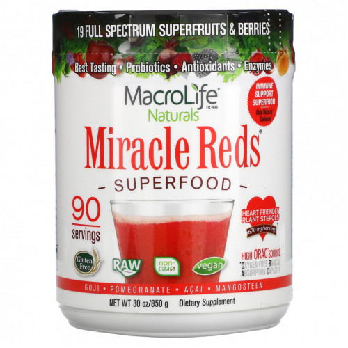 Macrolife Naturals, Miracle Reds, суперфуд, годжи, гранат, асаи, мангостин, 850 г (1,9 фунт)