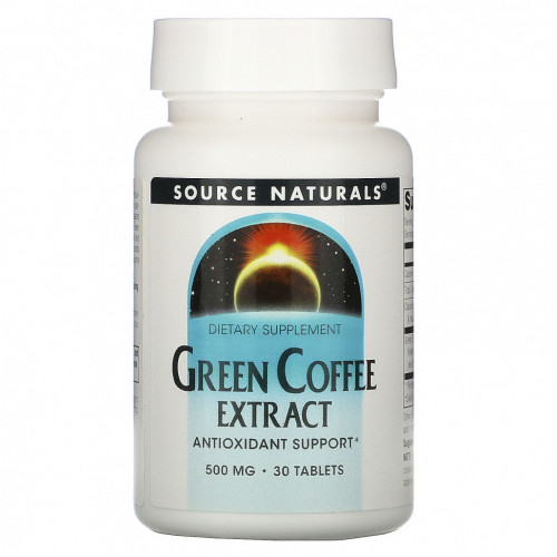 Source Naturals, Экстракт зелёного кофе, 500 мг, 30 таблеток