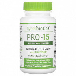 Hyperbiotics, PRO-15 форте, 15 млрд КОЕ, 30 таблеток с медленным высвобождением