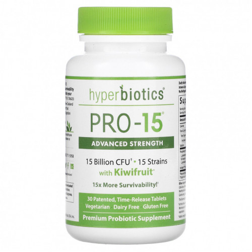 Hyperbiotics, PRO-15 форте, 15 млрд КОЕ, 30 таблеток с медленным высвобождением