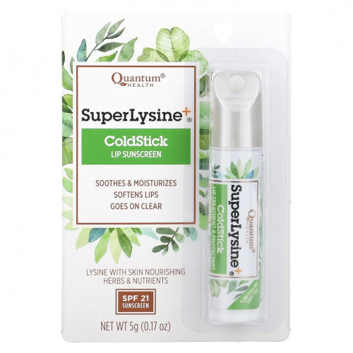 Quantum Health, Super Lysine+, ColdStick, солнцезащитное средство для губ, SPF 21, 5 г (0,17 унции)