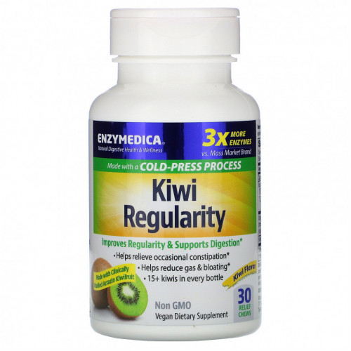 Enzymedica, Kiwi Regularity, вкус киви, 30 жевательных таблеток для облегчения состояния