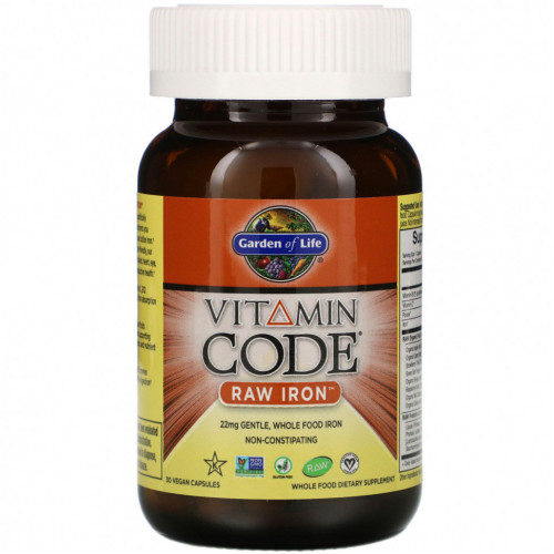 Garden of Life, Vitamin Code, RAW Iron, 30 веганских капсул