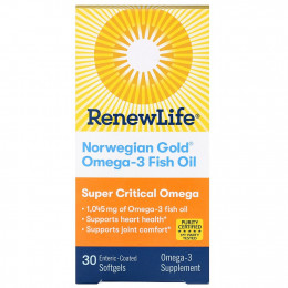 Renew Life, Рыбий жир с омега-3 Norwegian Gold, 1045 мг, 30 мягких таблеток с кишечнорастворимой оболочкой