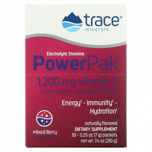 Trace Minerals ®, Electrolyte Stamina PowerPak, ягодная смесь, 30 пакетиков по 7 г (0,25 унции)