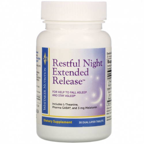 Whitaker Nutrition, Расширенный выпуск Restful Night, 30 двухслойных таблеток