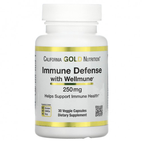 California Gold Nutrition, Immune Defense with Wellmune, бета-глюкан, 250 мг, 30 растительных капсул