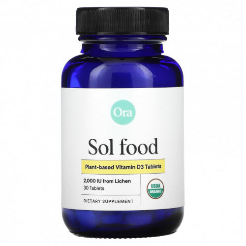 Ora, Sol Food, растительный витамин D3, 2000 МЕ, 30 таблеток