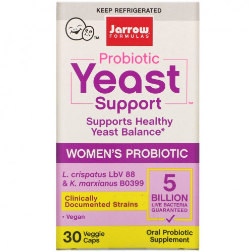 Jarrow Formulas, Probiotic Yeast Support, Женский пробиотик, 5 миллиардов, 30 вегетарианских капсул