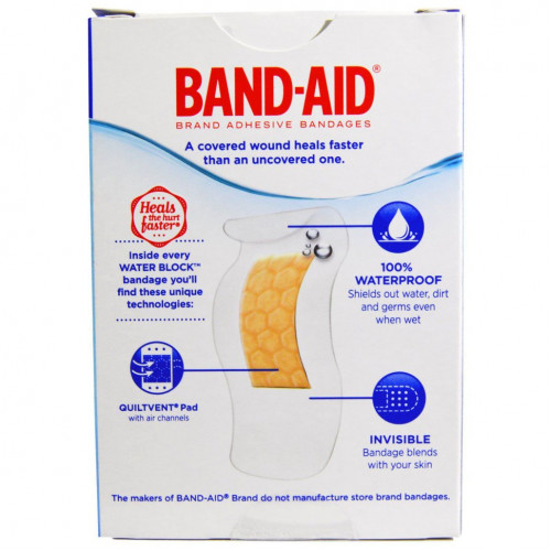 Band Aid, Липкий пластырь, Water Block, прозрачный, 30 размеров в ассортименте