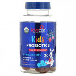 LoveBug Probiotics, Детские пробиотики, жевательные мармеладки, клубника, 2,5 млрд КОЕ, 30 жевательных таблеток