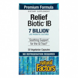 Natural Factors, ReliefBiotic IB, 7 миллиардов, 30 вегетарианских капсул