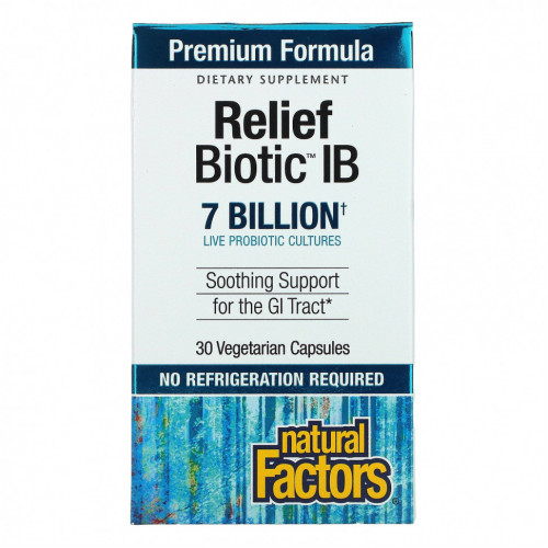 Natural Factors, ReliefBiotic IB, 7 миллиардов, 30 вегетарианских капсул