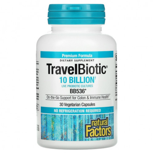 Natural Factors, Travel Biotic, BB536, 10 миллиардов, 30 вегетарианских капсул