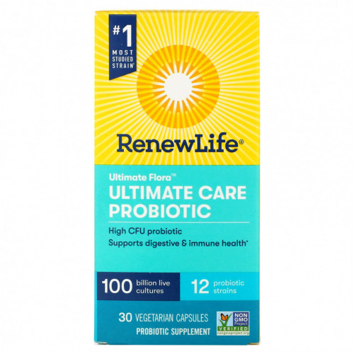 Renew Life, Ultimate Flora, пробиотик Ultimate Care, 100 млрд живых культур, 30 вегетарианских капсул