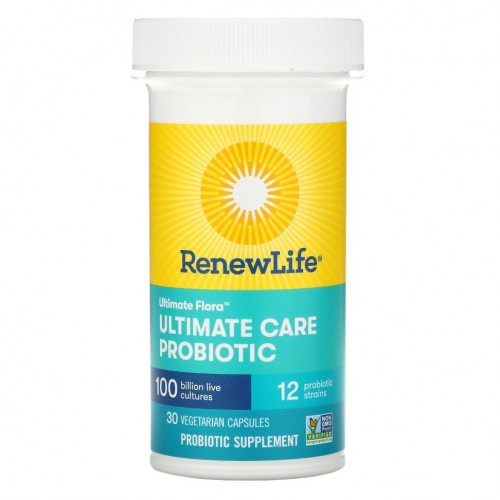 Renew Life, Ultimate Flora, пробиотик Ultimate Care, 100 млрд живых культур, 30 вегетарианских капсул