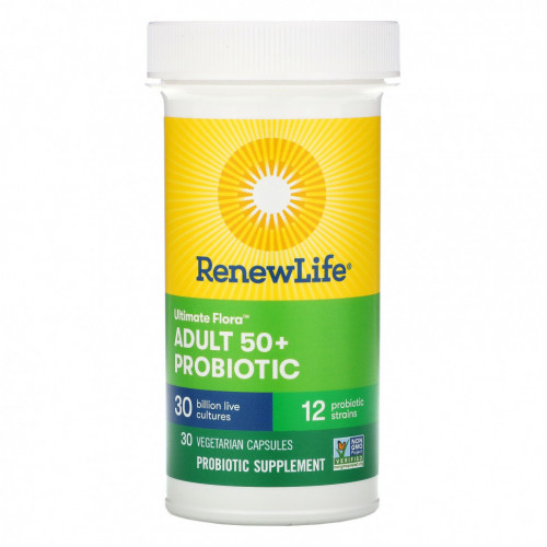 Renew Life, Ultimate Flora, пробиотик для взрослых старше 50 лет, 30 млрд живых культур, 30 вегетарианских капсул