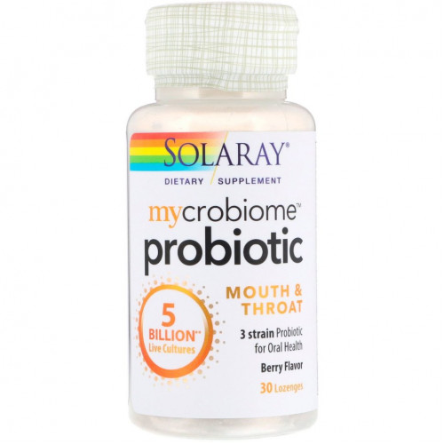 Solaray, Mycrobiome Probiotic, Mouth and Throat, со вкусом ягод, 5 млрд, 30 леденцов