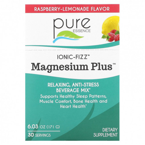 Pure Essence, Ionic-Fizz, Magnesium Plus, малиновый лимонад, 30 пакетиков по 0,2 унции (5,7 г) каждый