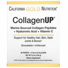 California Gold Nutrition, CollagenUP, морской гидролизованный коллаген с гиалуроновой кислотой и витамином C, без добавок, 30 пакетиков по 5,16 г (0,18 унции)