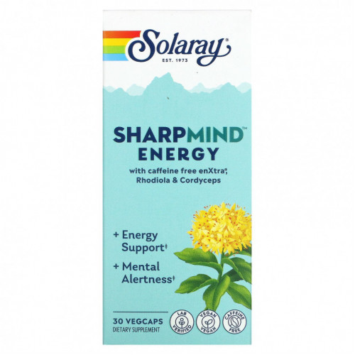 Solaray, SharpMind, Energy, 30 растительных капсул