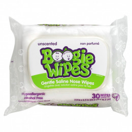 Boogie Wipes, Салфетки для носа с мягким солевым покрытием, без запаха, 30 салфеток