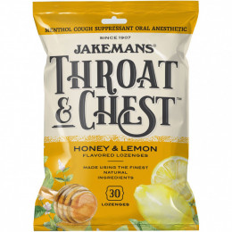 Jakemans, Throat & Chest, вкус «Мед и лимон», 30 пастилок