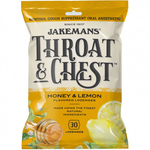 Jakemans, Throat & Chest, вкус «Мед и лимон», 30 пастилок