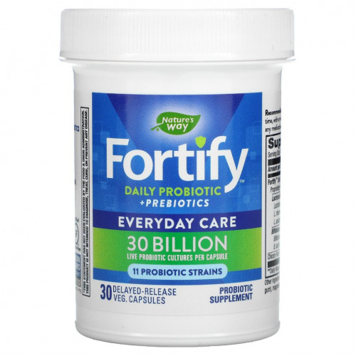 Nature's Way, Fortify, Daily Probiotic + Prebiotics, Everyday Care, 30 Billion CFU, 30 Delayed-Release Veg. Capsules