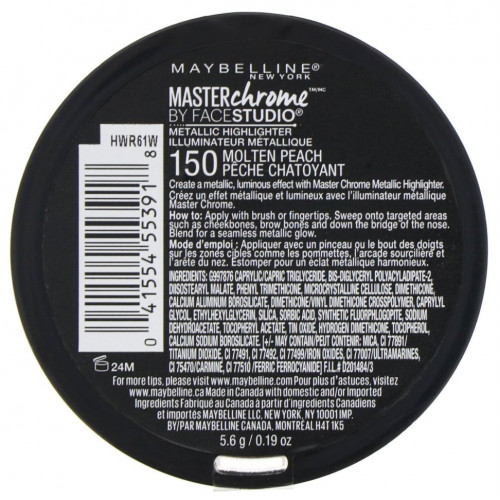 Maybelline, Master Chrome, хайлайтер с металлическим блеском, оттенок Molten Peach 150, 5,6 г