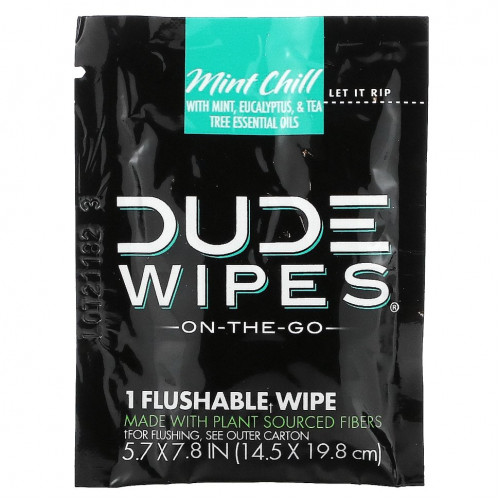 Dude Products, Wipes, On The-Go, смываемые салфетки, с мятой, 30 салфеток в индивидуальной упаковке (5,7 x 7,8 дюйма) каждая