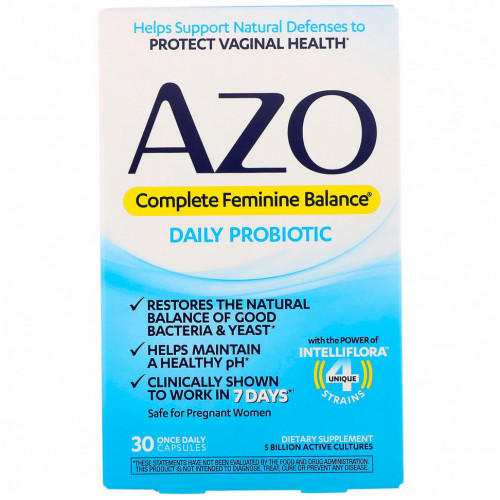 Azo, Complete Feminine Balance, ежедневный пробиотик для женщин, 30 капсул для приема один раз в день