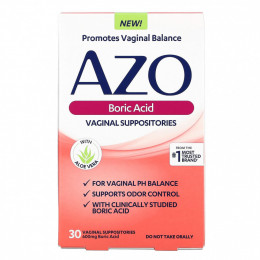 Azo, Boric Acid, Vaginal Supositories, 600 mg, 30 Suppositories