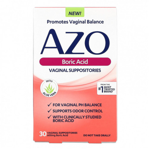 Azo, Boric Acid, Vaginal Supositories, 600 mg, 30 Suppositories