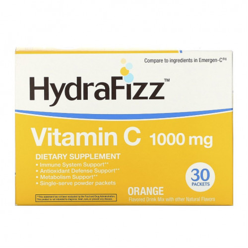 Naturally Vitamins, HydraFizz, Vitamin C, Orange, 1000 mg, 30 Packets