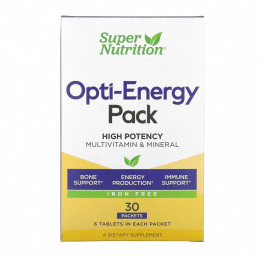 Super Nutrition, Opti-Energy Pack, мультивитамины и минералы, без железа, 30 пакетиков