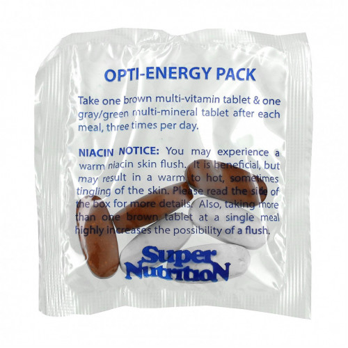 Super Nutrition, Opti-Energy Pack, мультивитамины и минералы, без железа, 30 пакетиков