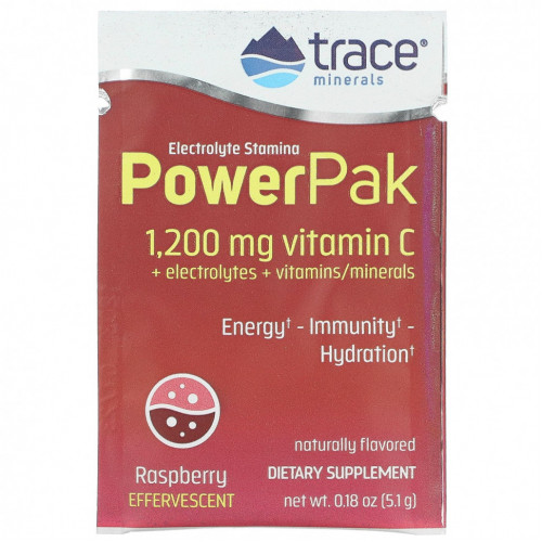 Trace Minerals ®, Electrolyte Stamina PowerPak, малиновый, 30 пакетиков по 5,1 г (0,18 унции)