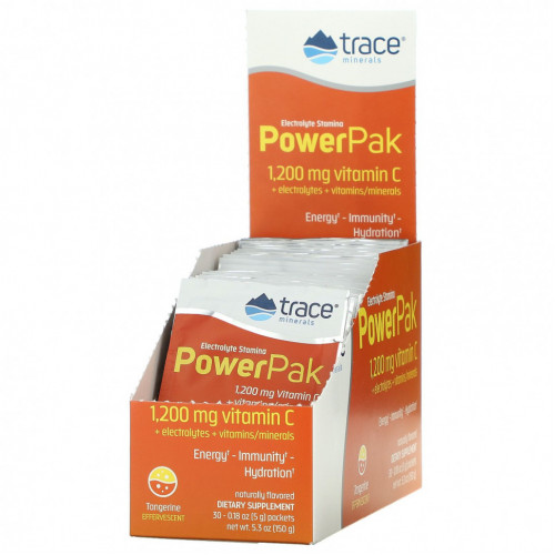 Trace Minerals ®, электролит для повышения выносливости, PowerPak, со вкусом мандарина, 30 пакетиков по 5 г (0,18 унции)