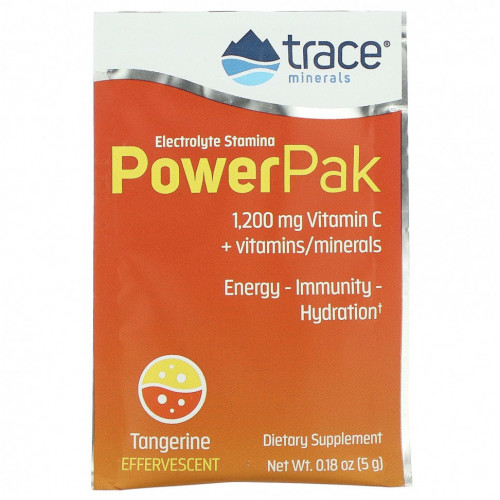 Trace Minerals ®, электролит для повышения выносливости, PowerPak, со вкусом мандарина, 30 пакетиков по 5 г (0,18 унции)