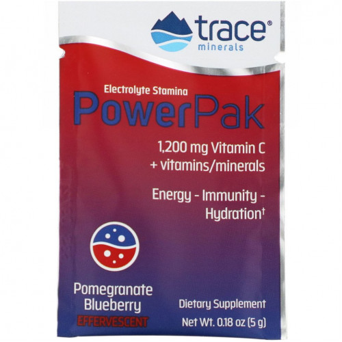 Trace Minerals ®, электролит для повышения выносливости, PowerPak, со вкусом граната и черники, 30 пакетиков по 5 г (0,18 унции)