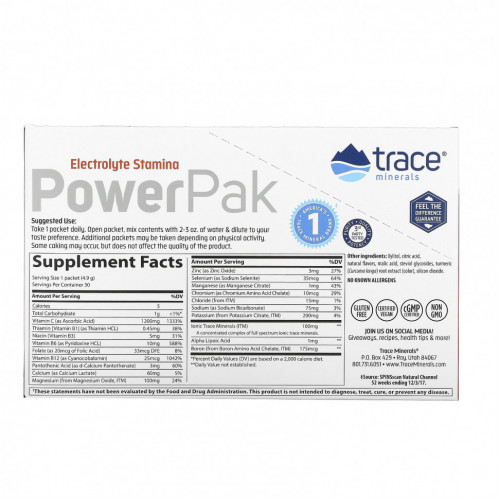 Trace Minerals ®, Electrolyte Stamina PowerPak, без сахара, цитрусовые, 30 пакетиков по 4,9 г (0,17 унции)