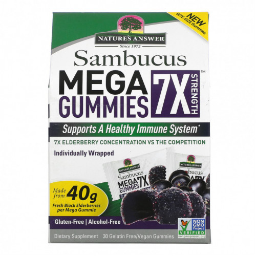 Nature's Answer, Sambucus Mega Gummies 7X Strength, черная бузина, 30 вегетарианских жевательных мармеладок без желатина