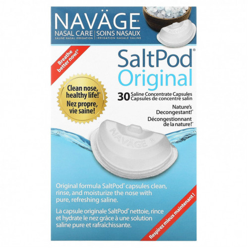 Navage, Nasal Care, солевое промывание носа, Saltpod Original, 30 капсул с солевым концентратом