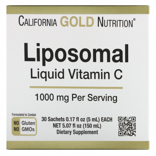 California Gold Nutrition, липосомальный витамин C в жидкой форме, 1000 мг, 30 пакетиков по 5 мл (0,17 жидк. унции)