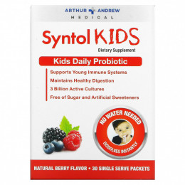 Arthur Andrew Medical, Syntol Kids, ежедневный пробиотик для детей, натуральный ягодный вкус, 30 отдельных порционных пакетиков